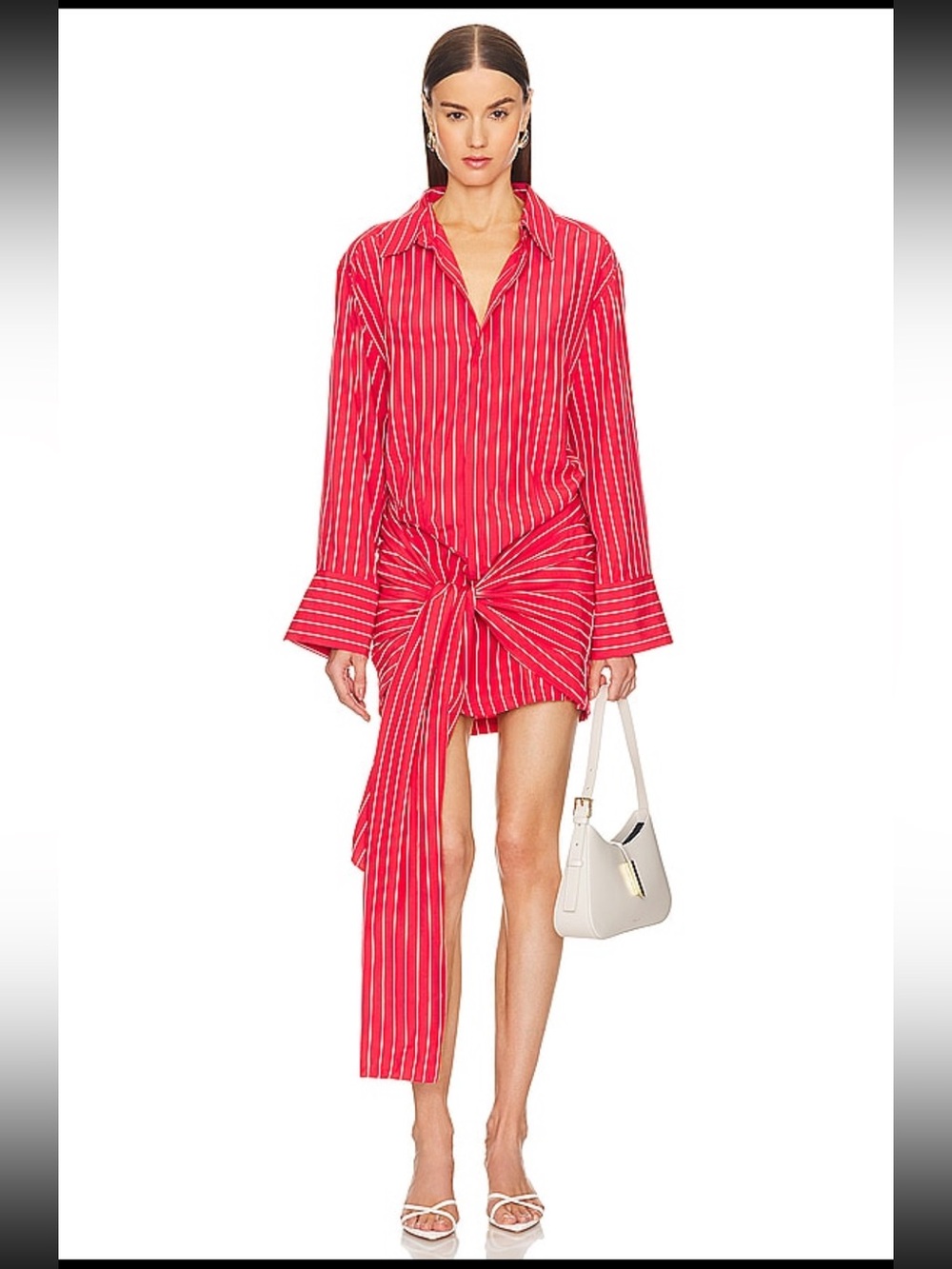 Bardot Malira Red White Stripe Draped Tie Shirt Mini Dress Size 6 NWOT